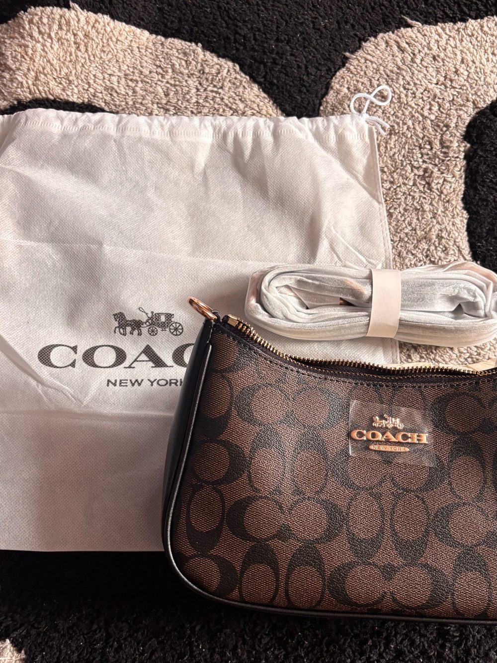 COACH Brown Signature Canvas Small Shoulder Bag - Picture 1 of 4